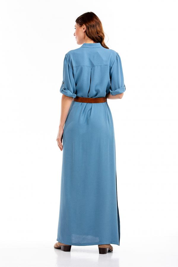 Bellino,  Φόρεμα μακρύ με ανοίγματα και τσέπες εμπρός (ΙΝΤΙΓΚΟ, XL)